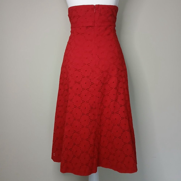 Donna Morgan Strapless Eyelet Fit and Flare Cotton Midi Dress Red Size 10 - Picture 5 of 9